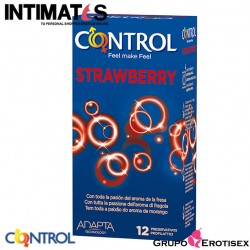 Strawberry · 12 Preservativos con aroma a fresa · Control