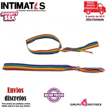 Pulsera Orgullo LGBT · Cinta con bolita y los colores emblemáticos de la bandera · Diverty Sex