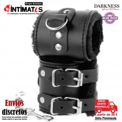 Wide Black Hand Cuffs · Esposas ajustables de cuero con forro · Darkness