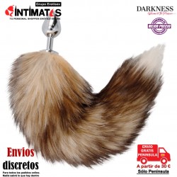 Brown Furry Tail · Plug anal de metal con cola - 80mm · Darkness