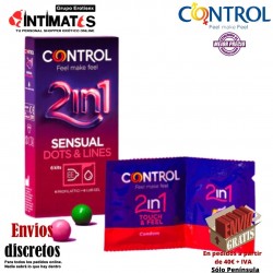 2in1 Sensual Dots & Lines · 6 Preservativos + Gel · Control