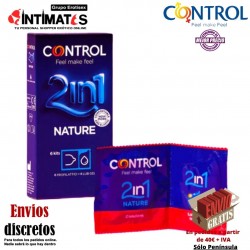 2 en 1 Nature · 6 Preservativos + Gel · Control