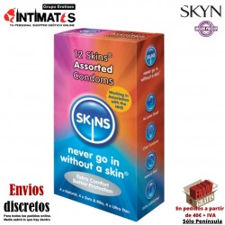 Preservativos Surtidos 12uds. · Natural, Puntos y estrías, Ultrafinos · Skins